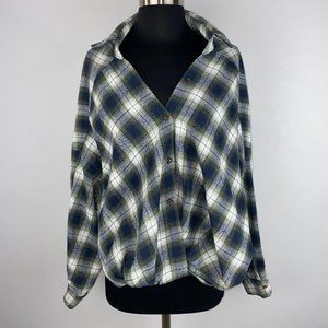 Shein S / US 4 Oversized Flannel Plaid Twisted Hem Button Down Shirt Top